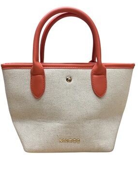 MARCS Cream and Coral Leather-Trim Tote